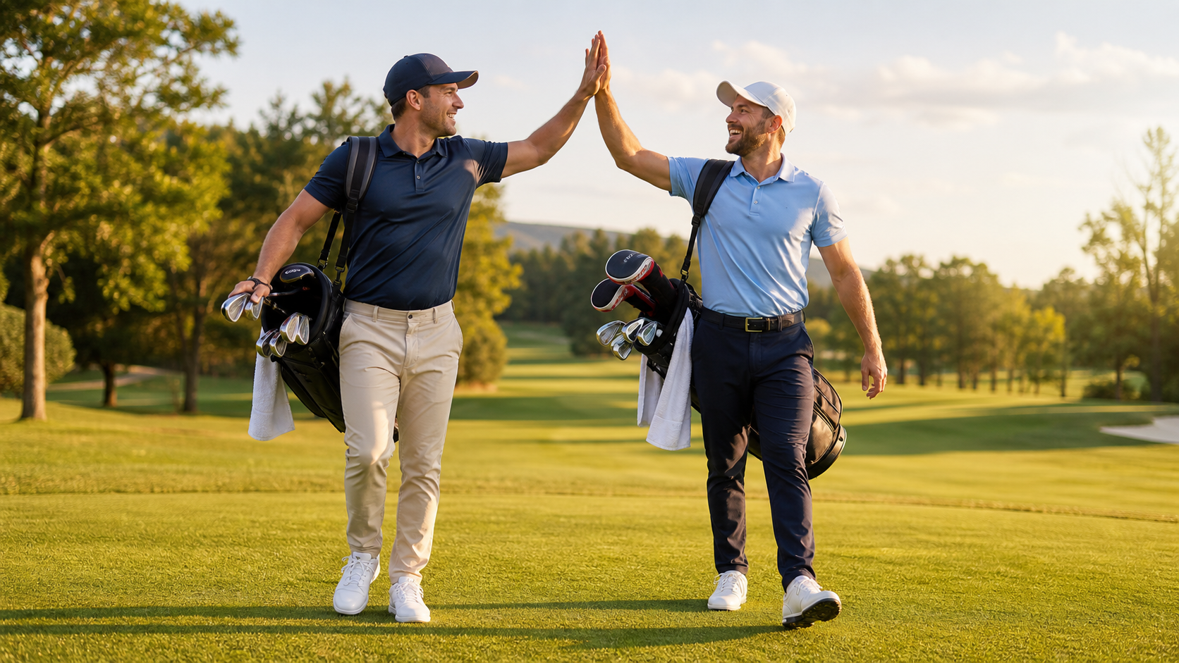 Alumni team celebrating on the fairway