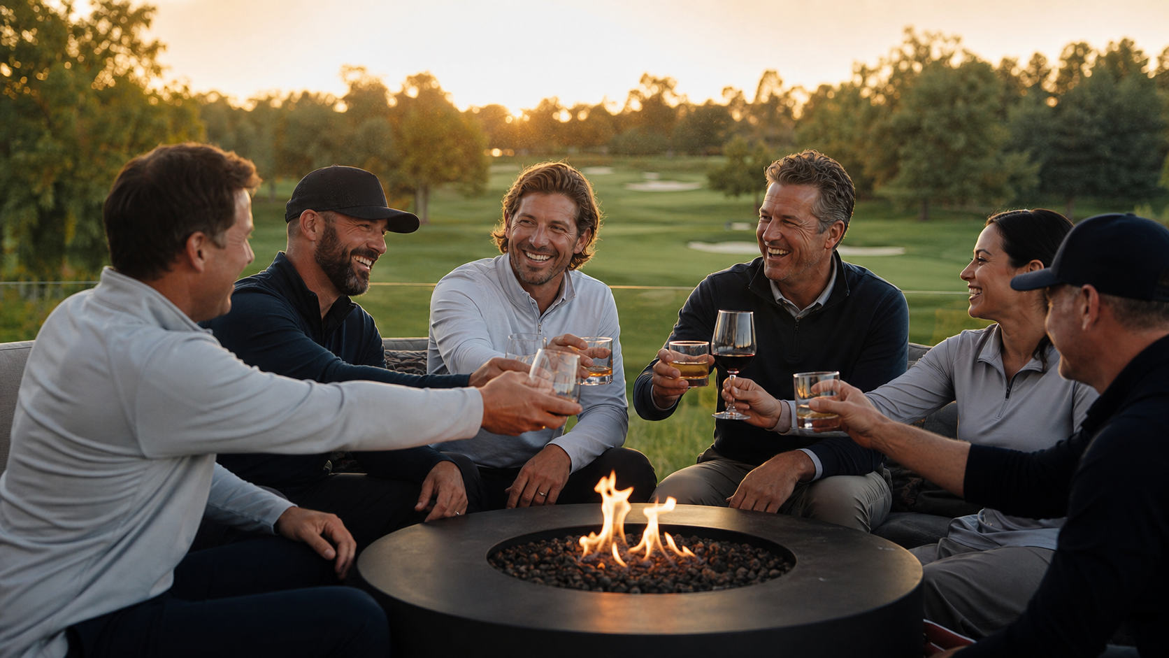 Golfers sharing a social moment after a round